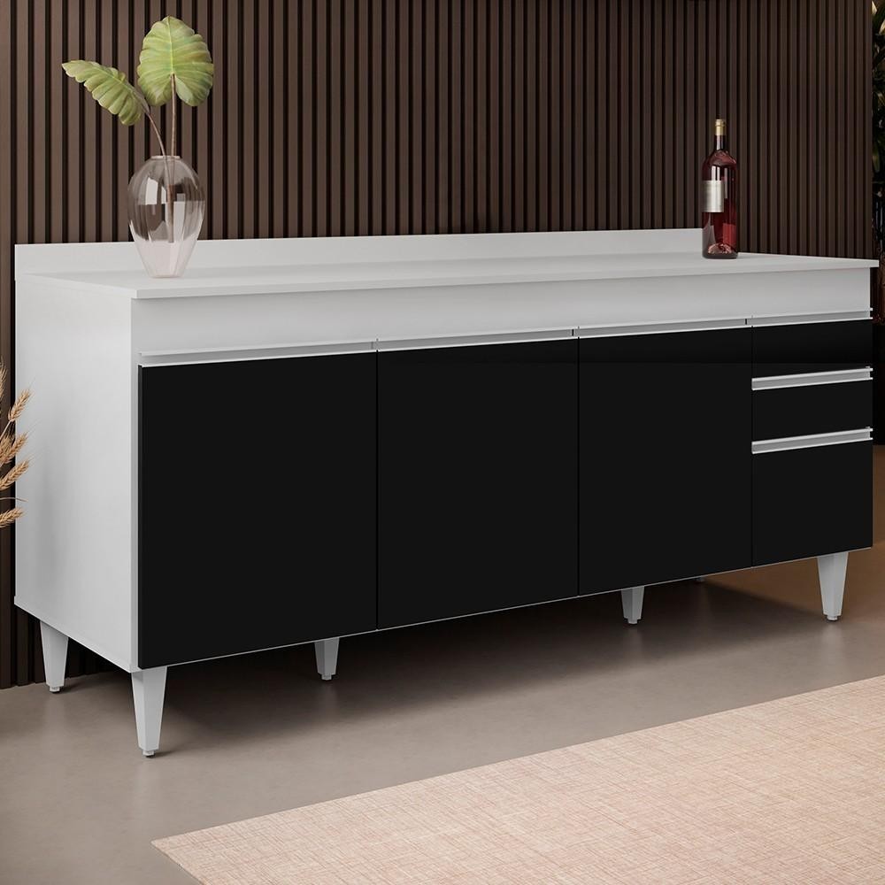 Balcão Gabinete 180cm com Tampo Dallas Branco/Preto - Lumil em Oferta na Shopee