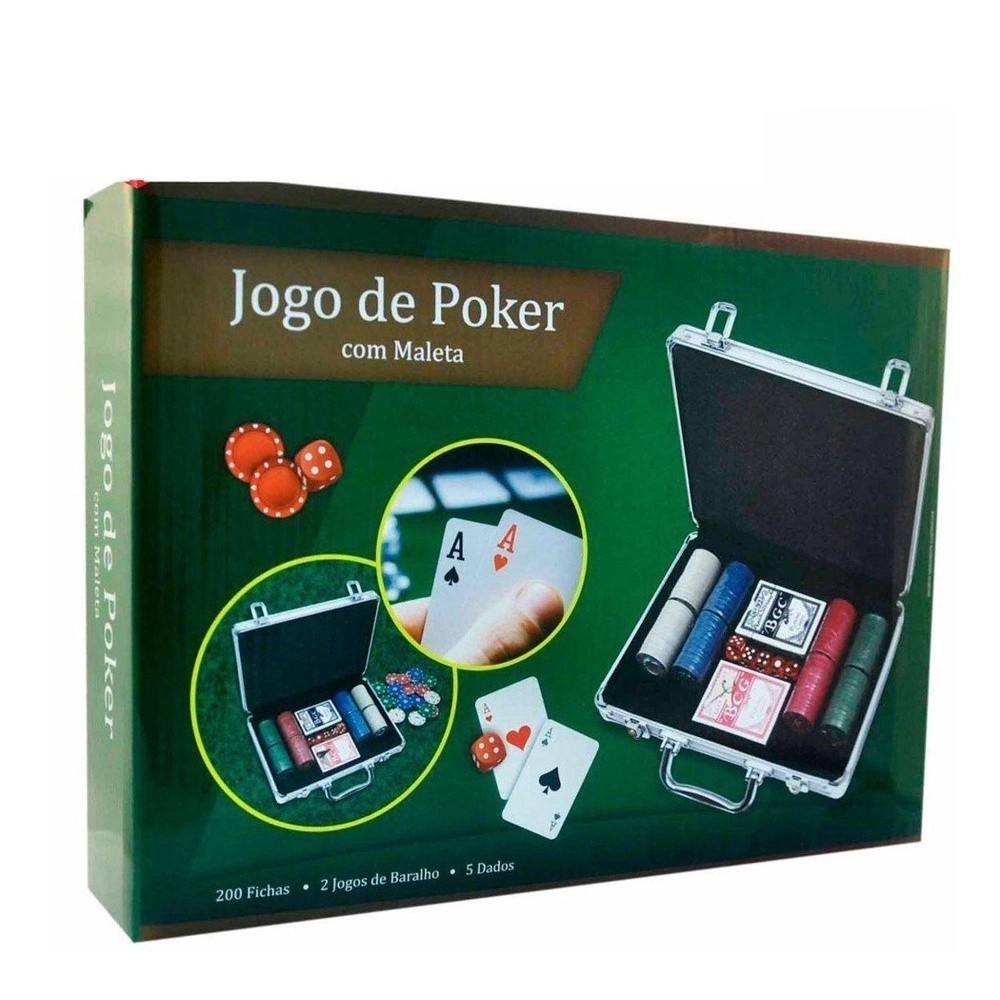 Jogo De Poker Maleta 200 Fichas Numeradas 2 Baralhos 5 Dados / Jogo de cartas / Kit de poker /  Jogo de estratégia