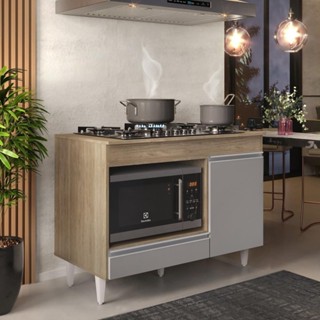 Balcão Multiuso para Cooktop 4 Bocas Georgia Castanho/Cinza - Lumil Móveis em Oferta na Shopee