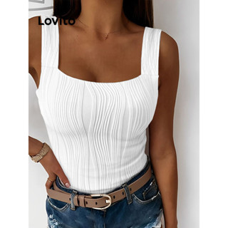Lovito Regata Casual Em Jacquard Liso Para Mulheres LNL36058 (Branco Preto)