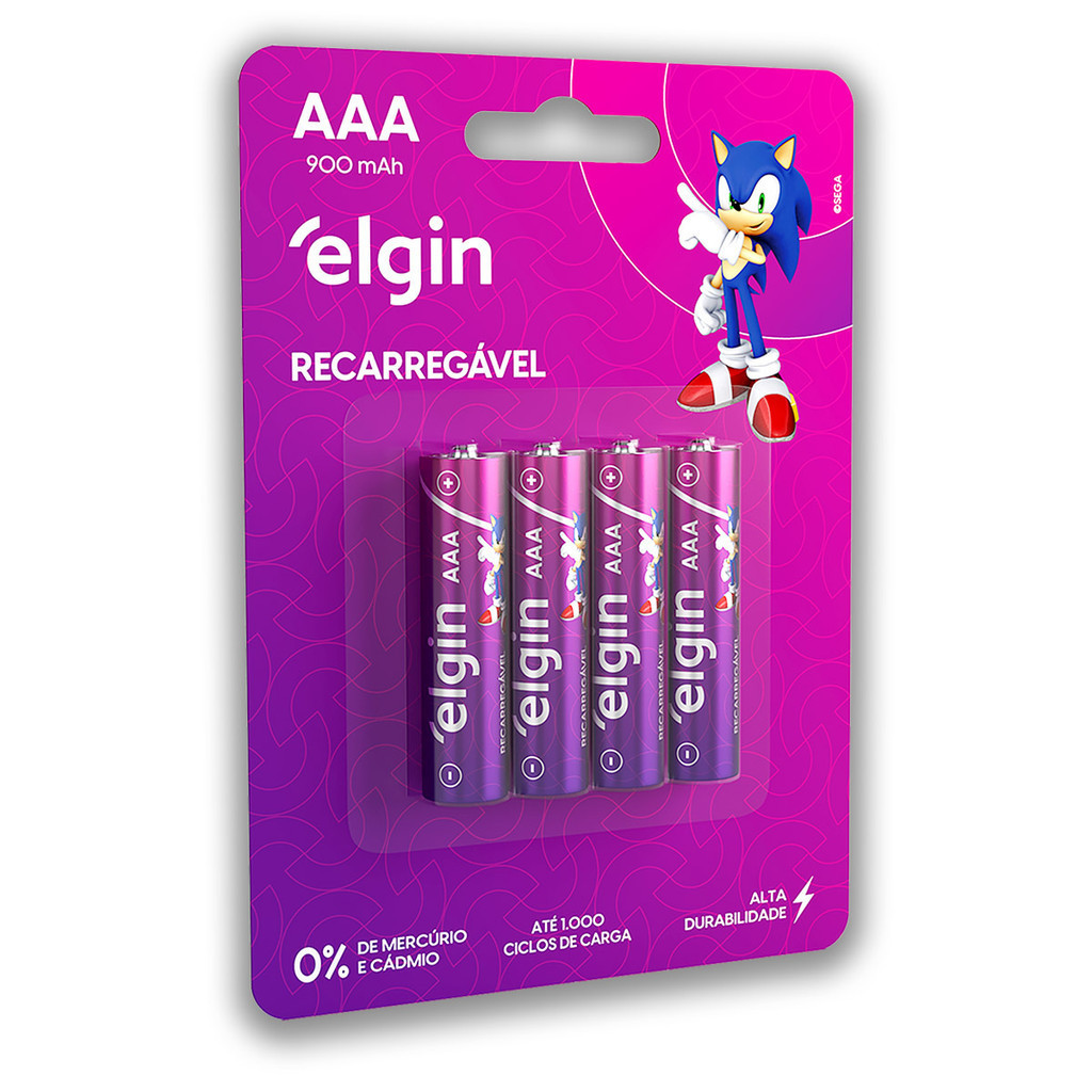 Pilha Recarregável AAA Elgin Bateria 3A 900mAh Palito 4 unidades
