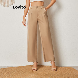 Lovito Casual Calça Feminina Lisa Franzida com Bolso LBL08347