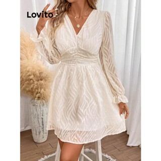 Lovito Vestido Elegante De Malha Jacquard Com Babados E Bainha Contrastante Para Mulheres LSL01012