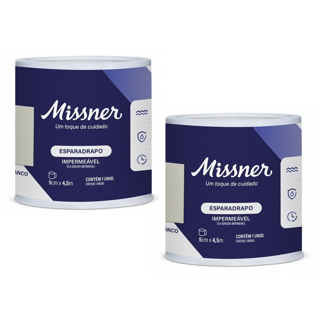 Kit 2 Esparadrapo Impermeável 5cm X 4,5m Branco - Missner