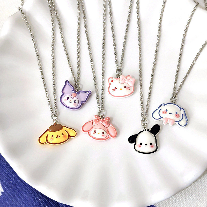 Colar De Resina Cartoon Hello Kitty Melody Cinnamoroll Sanrio Corrente De Colarinho Kuromi Girl Heart Jewelry