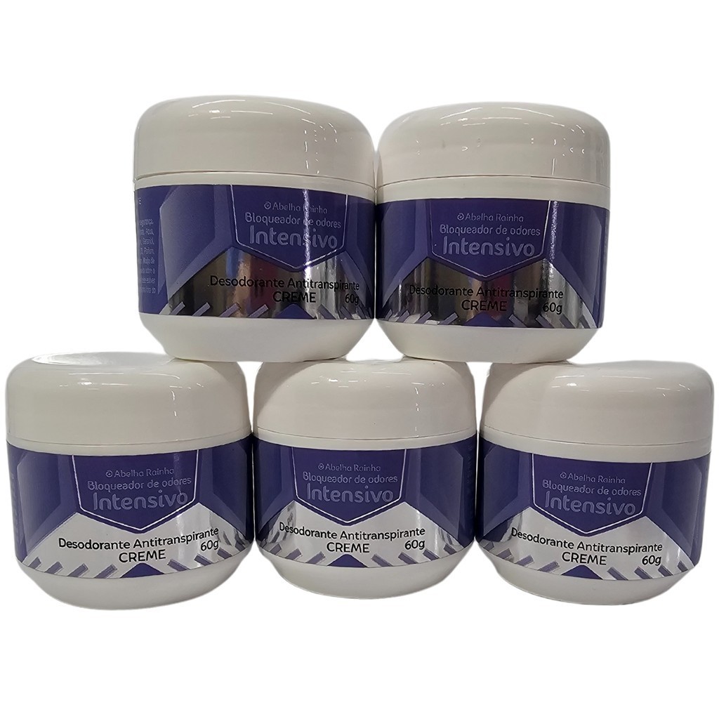 Kit 5 Desodorante em Creme Unissex Bloqueador De Odores Intensivo Abelha Rainha 60g cada