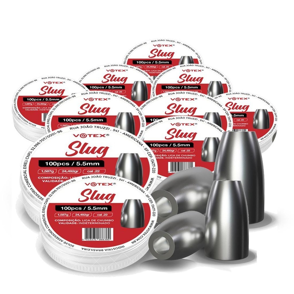 10 Chumbinhos Slug 5.5mm 1,587g 1000 Unidades - Votex
