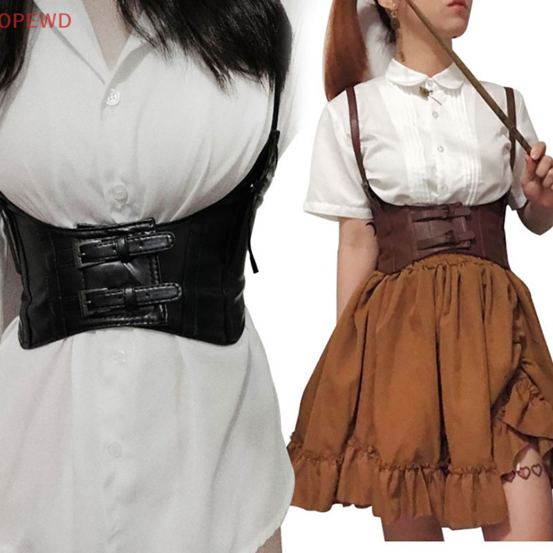 [OPEWD] Mulheres Cinto Elástico De Couro Cintura Larga Waspie Corset Cinch Underbust JJO em Oferta na Shopee