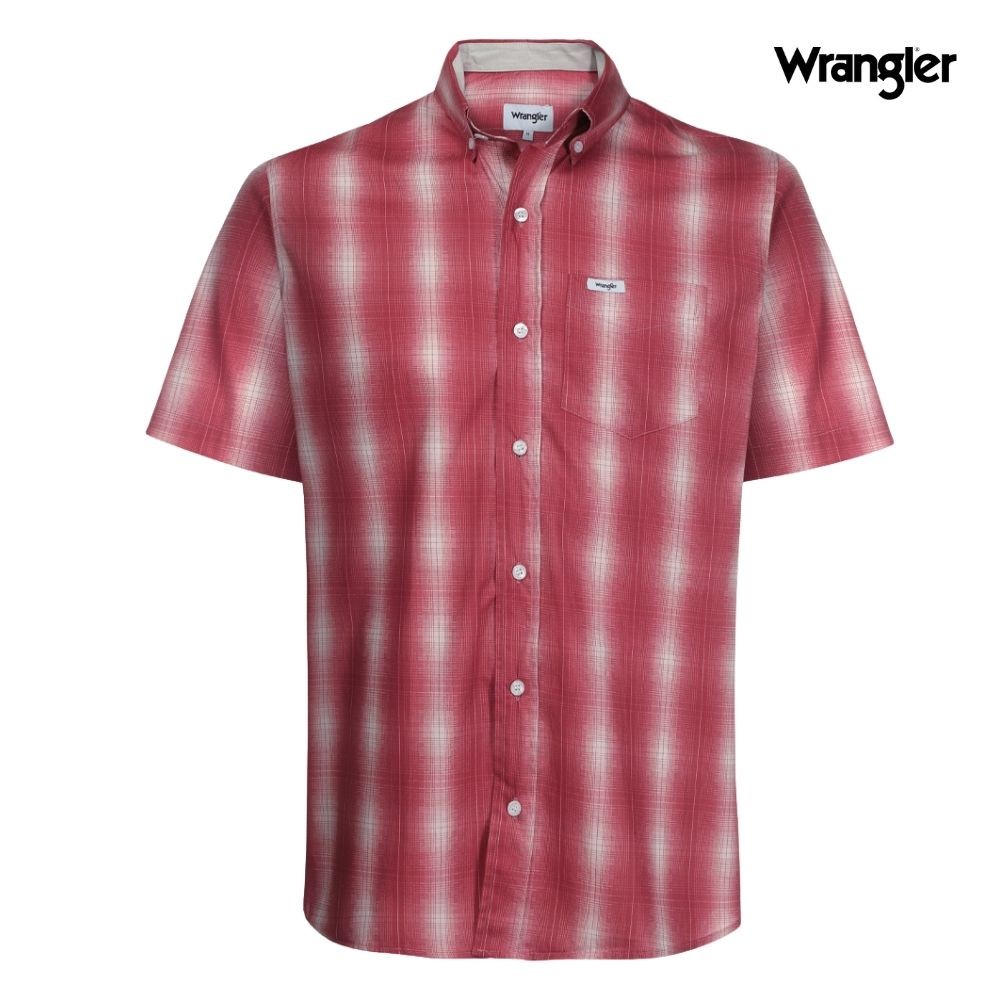 Camisa Masculina Wrangler Xadrez Vermelho Manga Curta Tricoline Fit Com Bolso