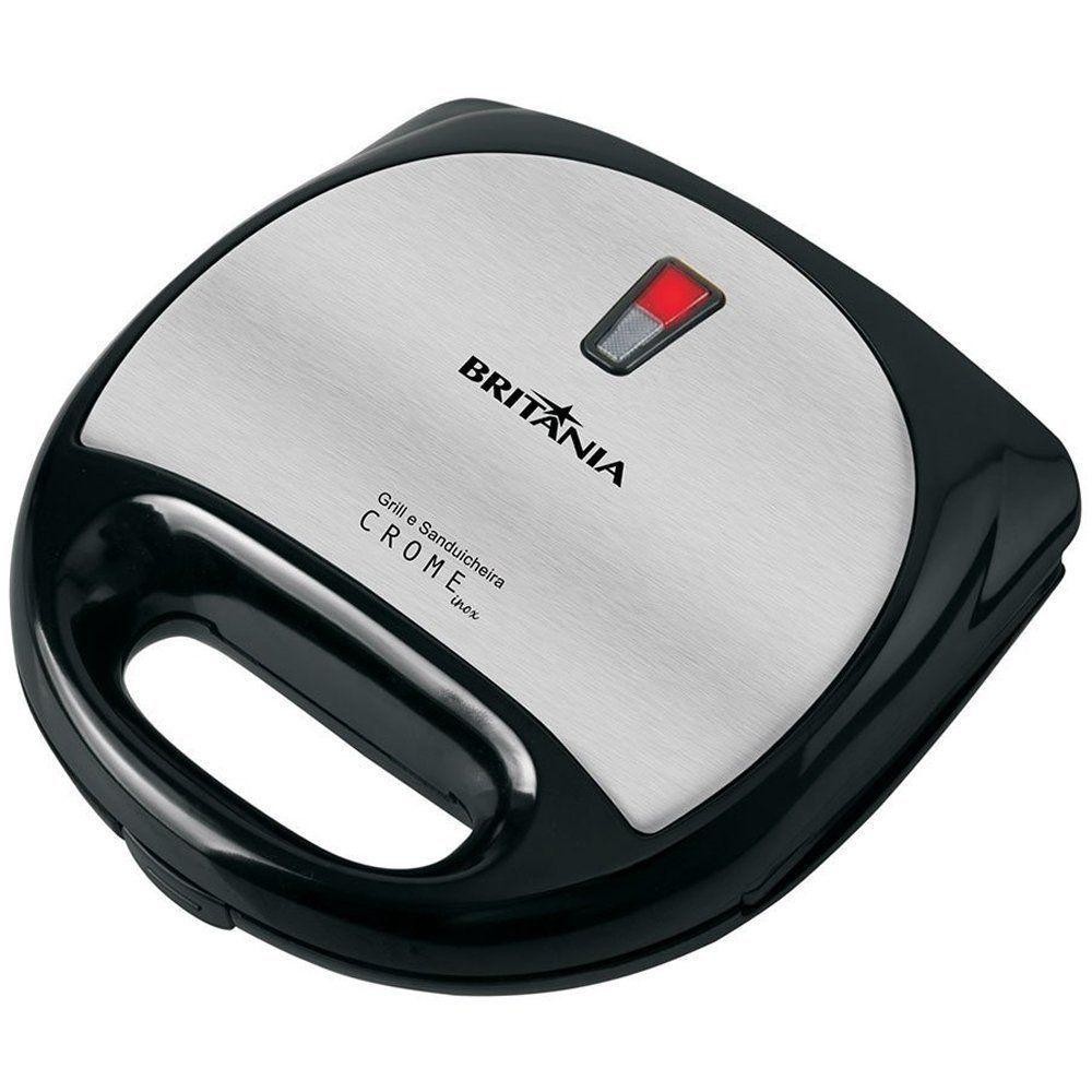 Sanduicheira E Grill Crome Inox Britânia Preto Com Prata 110v