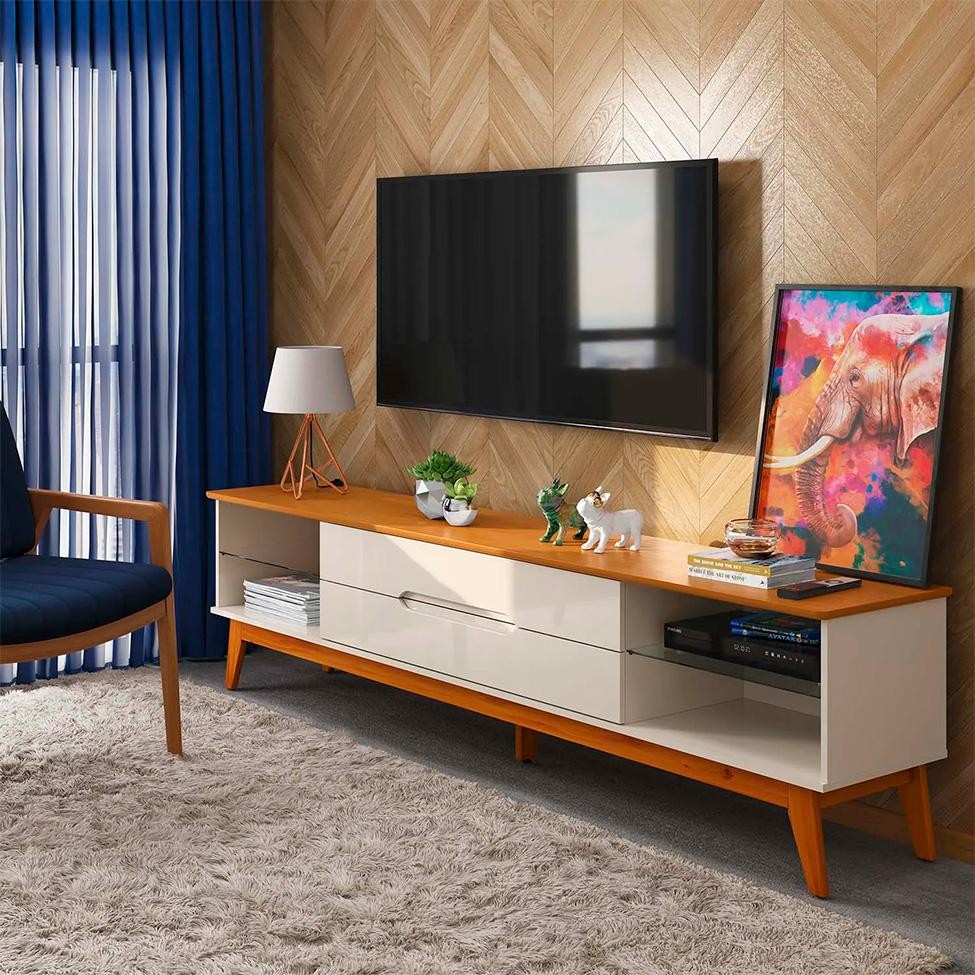 Rack para TV até 75 Polegadas Limit 2 GV Off White e Nature 219 cm - Home & Living