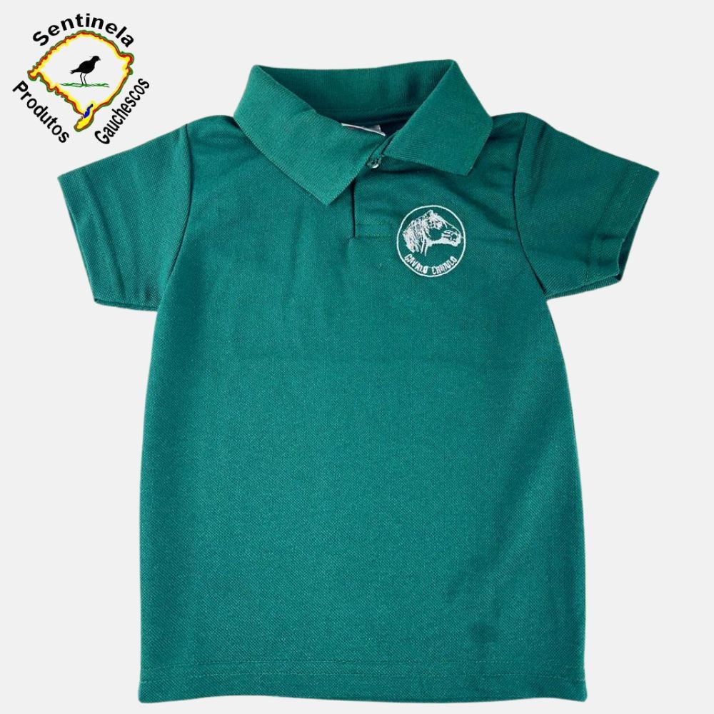 Camisa De Criança Gaúcha Cavalgar Na Fazenda Verde Com Bordado Cavalo Crioulo