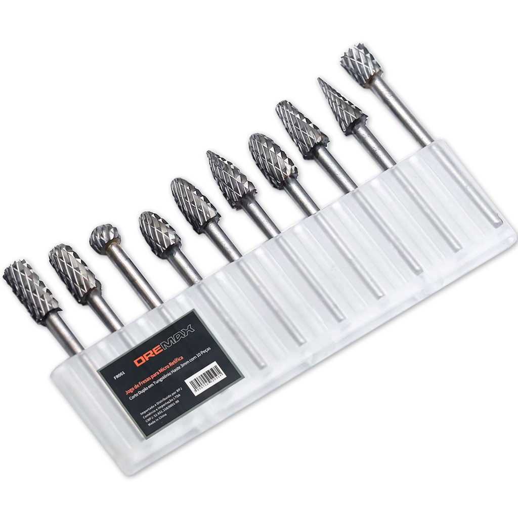 Kit 10 Fresas 6mm Corte Duplo Haste 3mm Tungstênio Retíficas