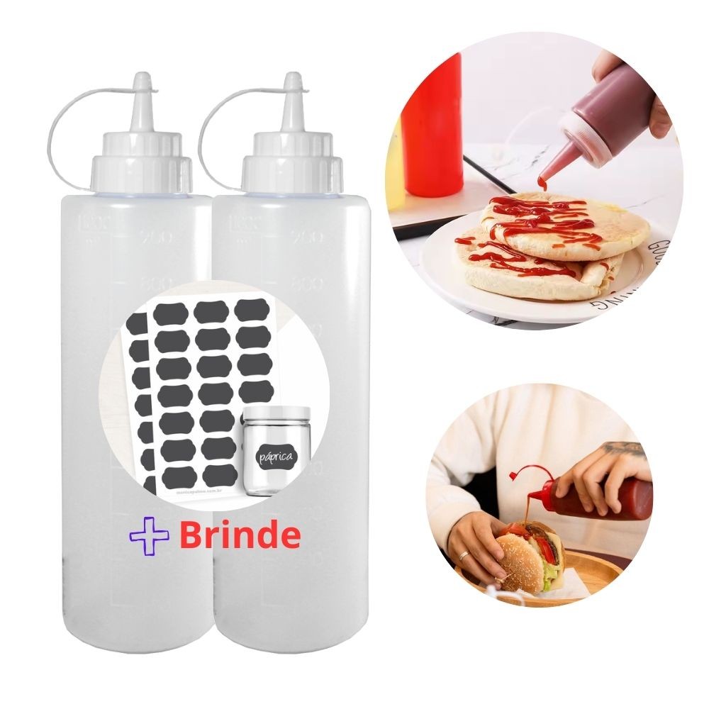 Kit 2 Bisnaga Grande Profissional Lisa 1L Flexível Para Molhos Drinks Massas Condimentos