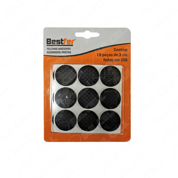 PROTETOR ADESIVO EVA REDONDO 18PCS PRETO 3CM 10G - BESTFER