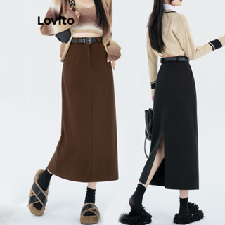 Lovito Saias Elegantes Com Bolso Traseiro Dividido E Liso Para Mulheres L77ED242