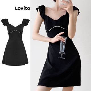 Lovito Vestido Elegante De Strass Com Babados Simples Para Mulheres L77ED289