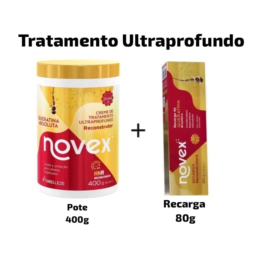 Kit Novex Queratina Absoluta 400g + Recarga de Queratina 80g em Oferta na Shopee
