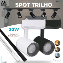Trilho Spot LED para trilho eletrificado + Trilho Preto e Branco 20W Luz Branca Luz Neutra e Luz Amarela Bivolt