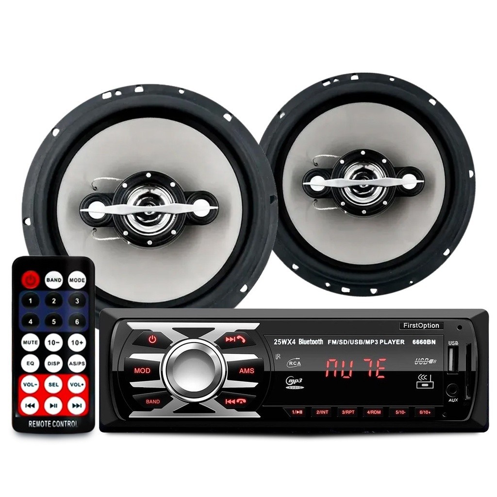 Par De Auto Falantes 6 Polegadas 140w + Radio Bluetooth USB 1DIN MP3 SD FM em Oferta na Shopee