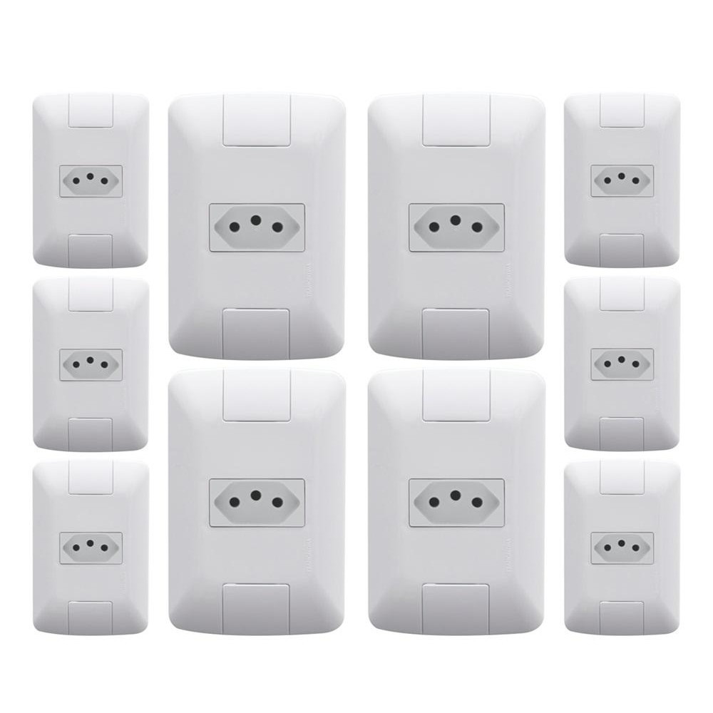 Kit 10 Conjunto Tomada Tramontina Aria 4x2 10a 3 Polos Branco Completo Simples Com Tampa
