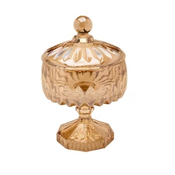 Potiche Decorativo de Cristal com Pé Louise 18cm Âmbar Metalizado Wolff para Sala Aparador Mesa Centro Decoração Elegant