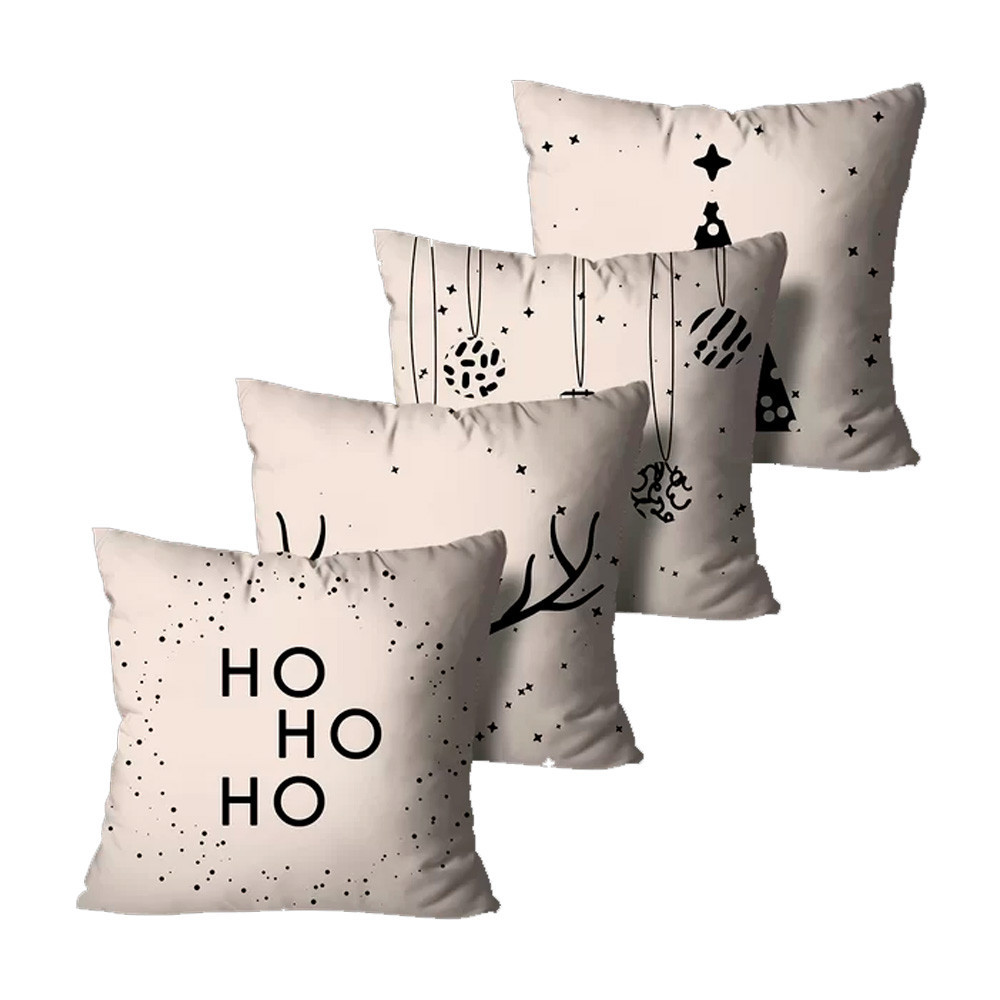 Kit com 4 Capas de Almofadas de Natal Bege 45x45