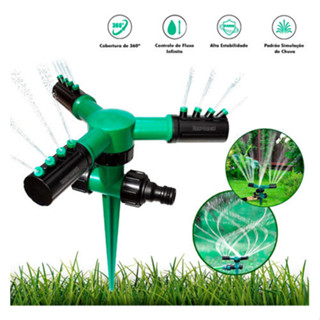 Aspersor Irrigador 360° Automatico Giratorio 12 Jatos 400m Espeto Jardim Gramado Mangueira Engate Rapido Horta Canteiro Pulverizador