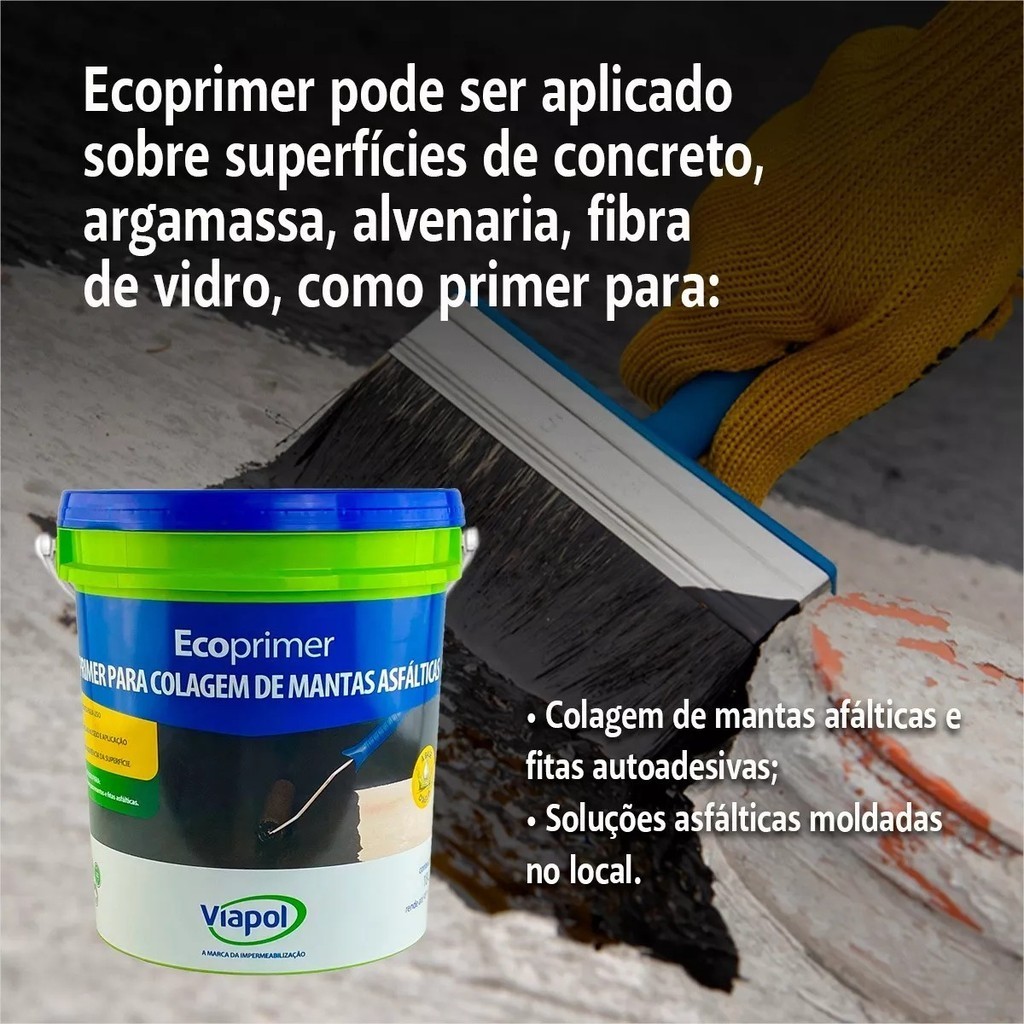 Manta Asfáltica Primer Eco Viapol Base Água 18 Litros + Rolo · foto 2