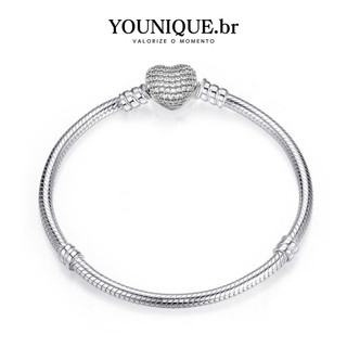 Pulseira com fecho de diamante em formato de coração Corrente básica de osso de cobra Pode ser combinada com pingentes