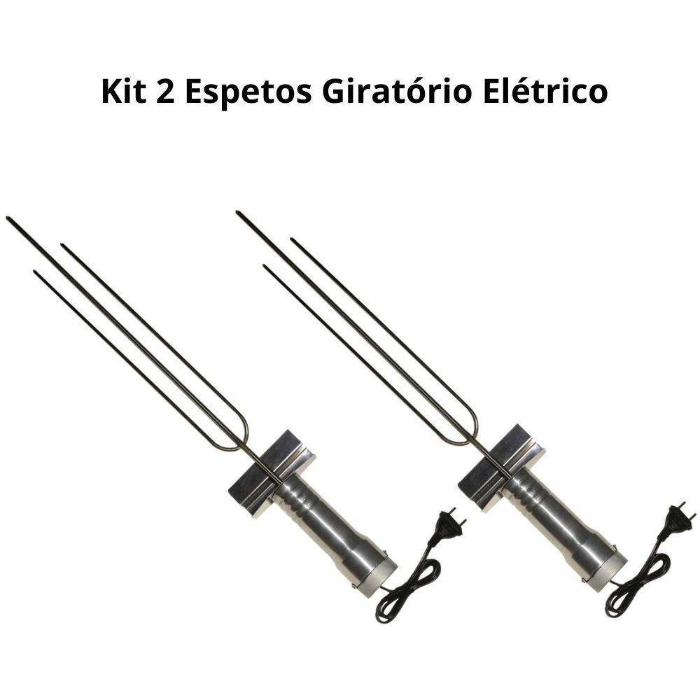 Kit 2 Espetos Giratório Elétrico Churrasco com Base Inox Flex Qualidade Premium