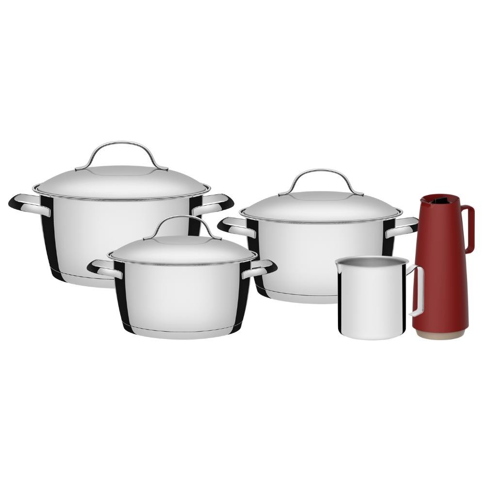 Jogo De Panelas Aço Inox Allegra 5 Peças Tramontina em Oferta na Shopee
