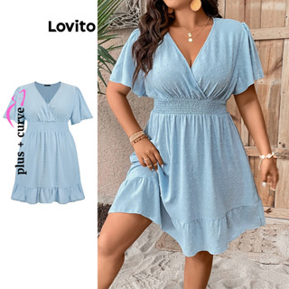 Lovito Vestido Feminino Plus Size Curvo Elegante Liso Jacquard Envoltório LBL08202