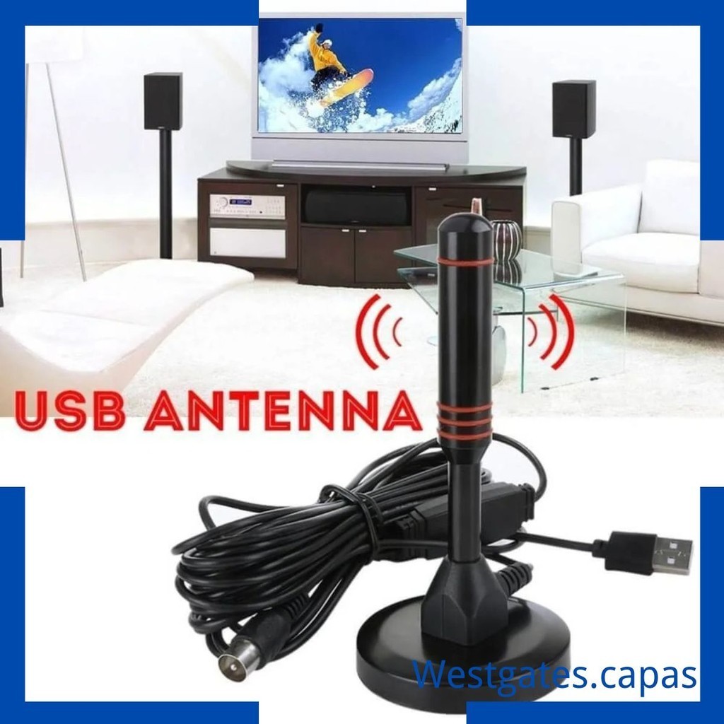 Amplificado TV Digital Antena Set, Conjunto Aéreo Interior e Exterior, 5000 Miles, DVB-T2, VHF, UHF, Base Magnética 3m