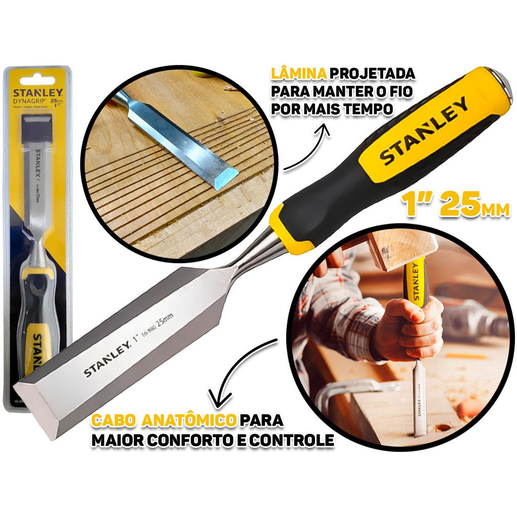 Formão Para Madeira Carpintaria Artesanato Marcenaria Escultura Cabo Emborrachado 1 Polegada Stanley em Oferta na Shopee
