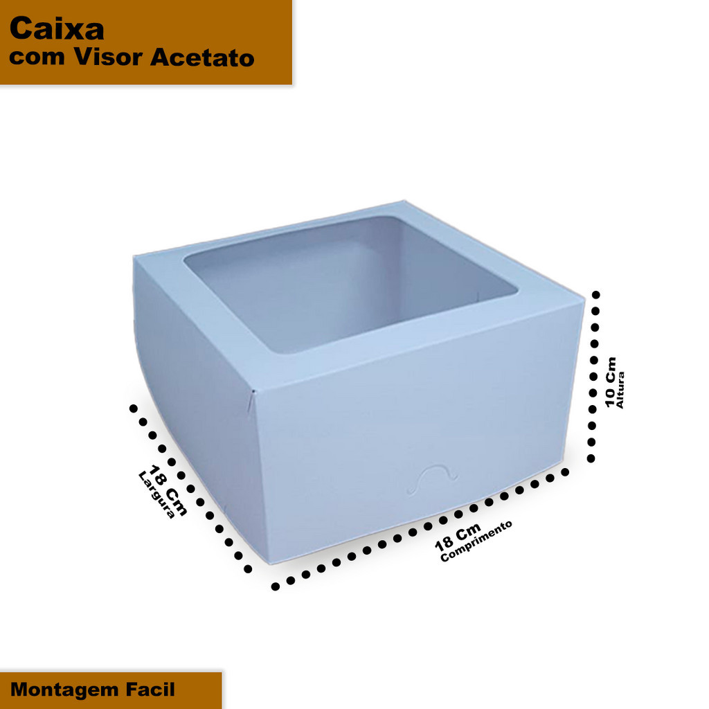 Caixa para Bolo,  Caseiro com Visor 18x18x10