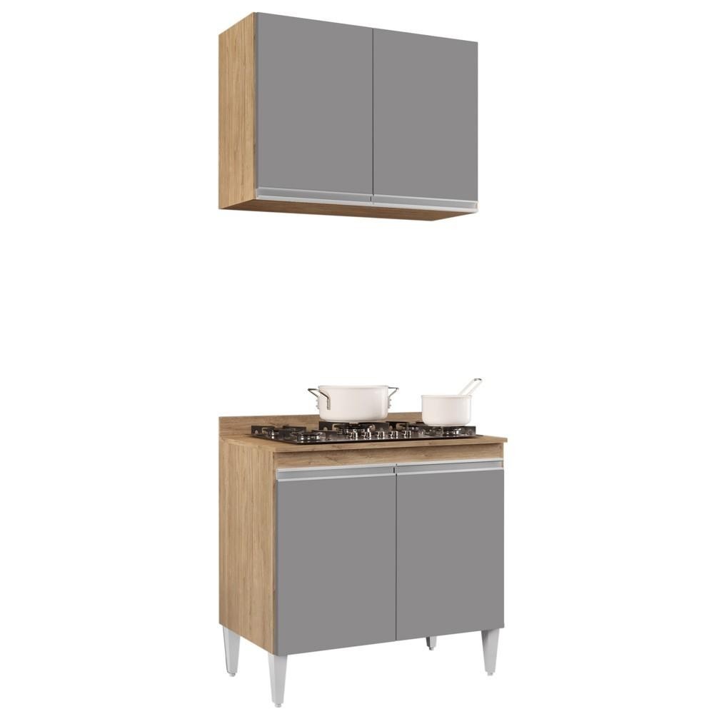 Armário Califórnia e Balcão Para Cooktop Flórida Castanho/Cinza - Lumil em Oferta na Shopee