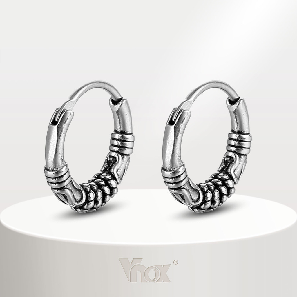 Vnox Vintage Padrão Geométrico Brincos Masculinos , Prata De Aço Inoxidável Antialérgica De Anel Jóias Presente em Oferta na Shopee