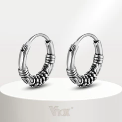 Vnox Vintage Padrão Geométrico Brincos Masculinos , Prata De Aço Inoxidável Antialérgica De Anel Jóias Presente