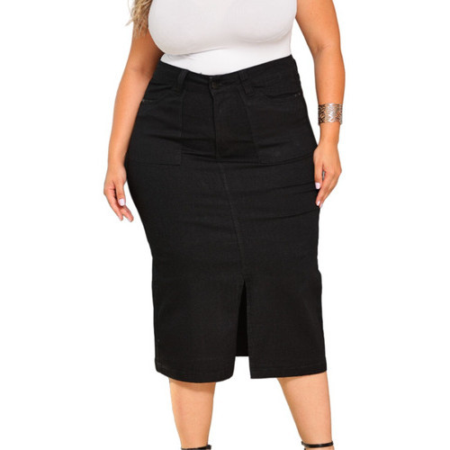 Saia Preta Jeans Feminina Midi Com Fenda Moda Grande em Oferta na Shopee