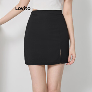 Lovito Casual Saia Feminina Lisa com Fenda Frontal e Zíper L74ED371