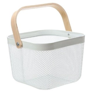 Cesto Organizador Metal Alça Madeira Branco 24,5x26,5x31,5cm Cesto Organizador Metal Alça Madeira Branco 24,5x26,5x31,5cm