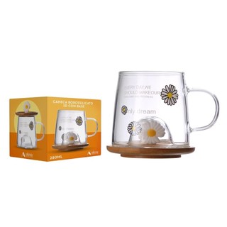 Caneca c/ Tampa Bambu Miniatura 3D 280ml - Margarida + Caixa para Presente em Oferta na Shopee