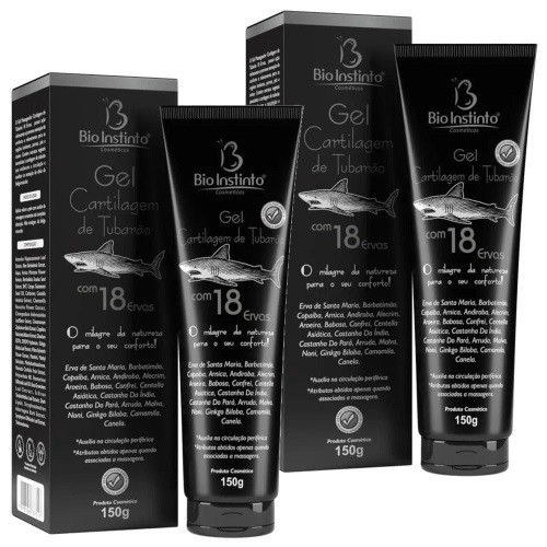 Kit c/ 2 Gel Desodorante Massageador Cartilagem de Tubarão 18 Ervas Bio Instinto 150g