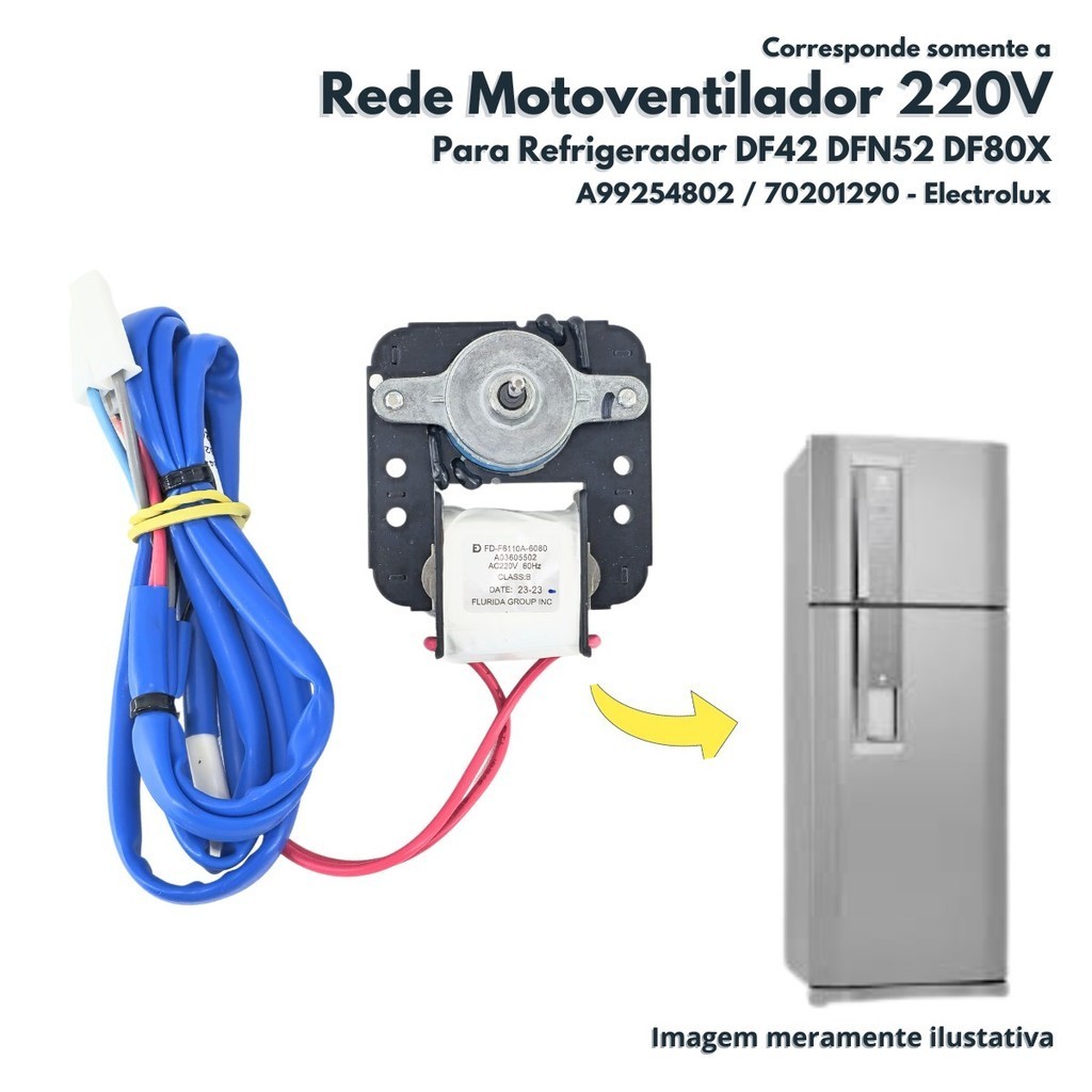 Rede Sensor Motoventilador 220V para Refrigerador DF42 DF51 DFN52 DF80X DI80X Electrolux Original A99254802 70201290