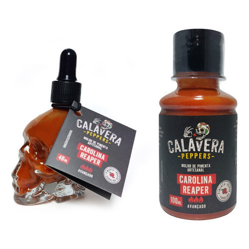 Kit com Caveira De Vidro Com Carolina Reaper 40ml + Refil 100ml