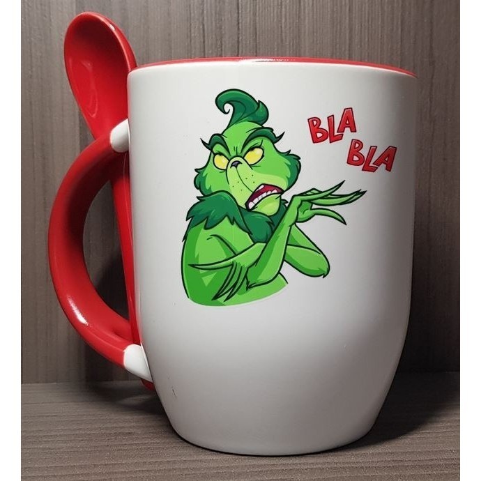 Caneca com NOME Grinch Bla Bla Com Colher  Colorida 340ml