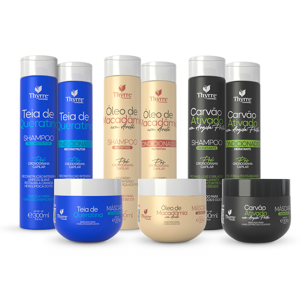Kit Tratamento Carvão Ativado, Macadâmia e Teia De Queratina De Alto Impacto Thyrre Cosmetics em Oferta na Shopee