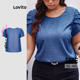 Lovito Blusa Plus Size Curve Casual Lisa Plicada Jacquard para Mulheres LBL20370 em Oferta na Shopee