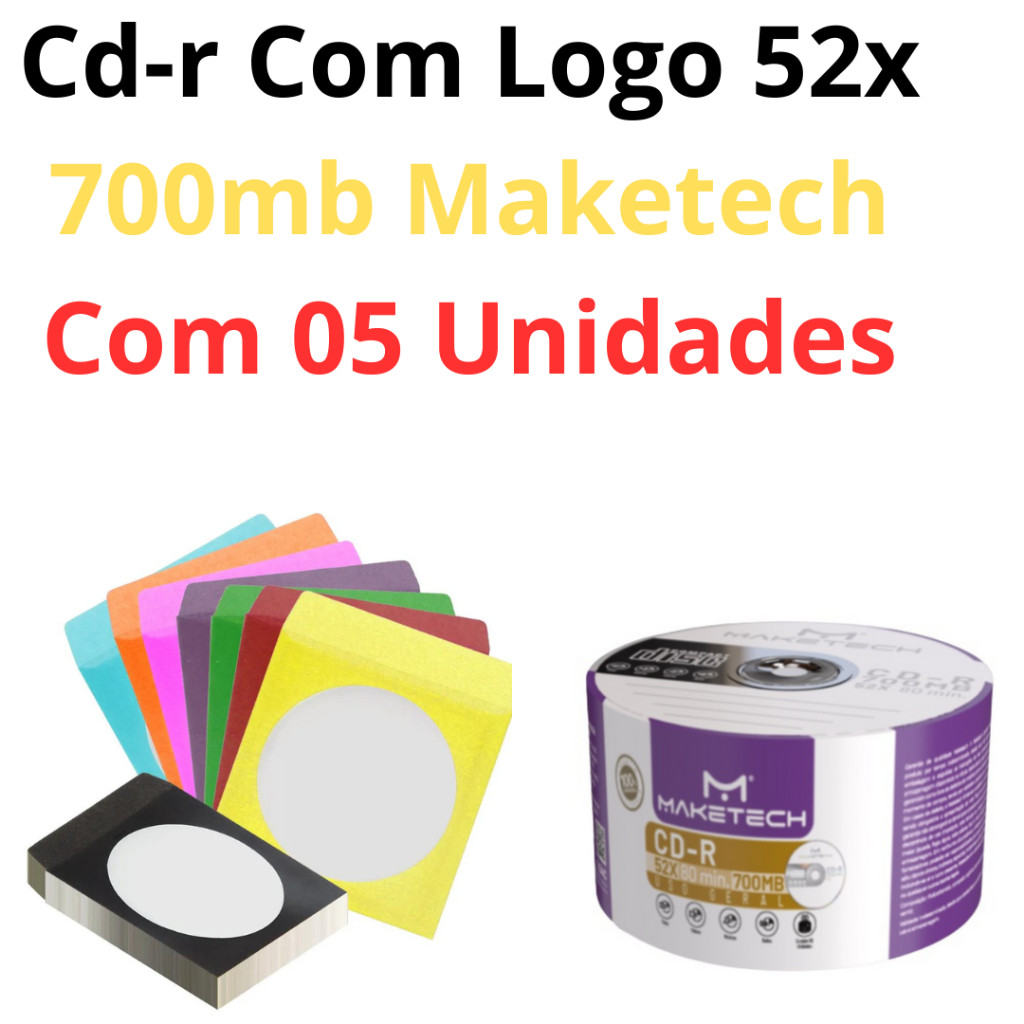 Cd-r Maketeck 05 Mídias Virgens 700mb 80min C/Envelope